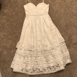 White lace spaghetti strap tea-length dress